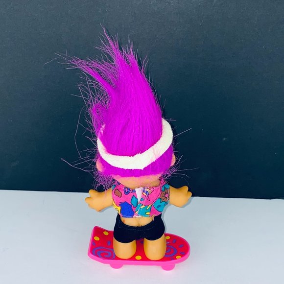 Russ Troll Doll Skateboarder Pink Hair Shorts Outfit Sweatband Toy Figure - Picture 3 of 4